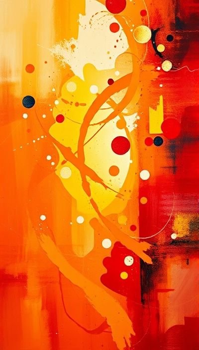 une peinture abstraite avec des couleurs orange jaune et rouge